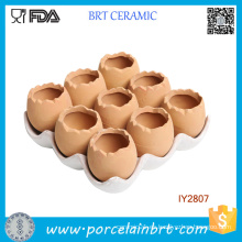Adorable conjunto de 9 huevos marrones diseño de maceta de cerámica
